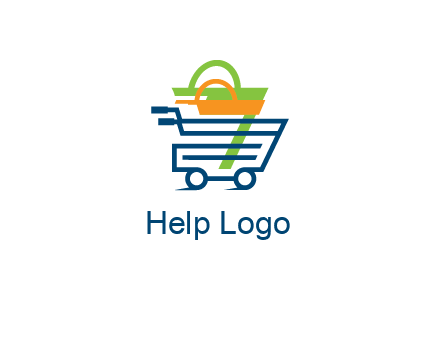 shopping bags in line art shopping cart