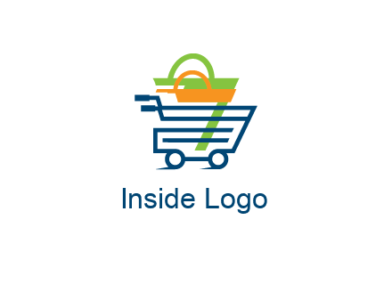 shopping bags in line art shopping cart