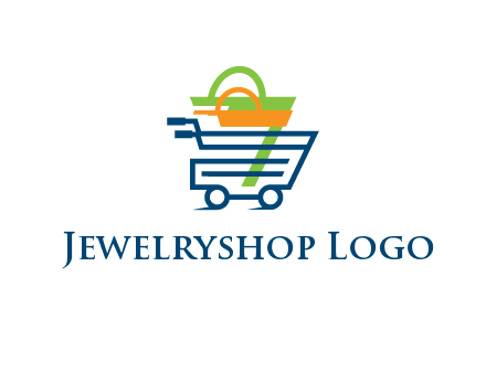 shopping bags in line art shopping cart