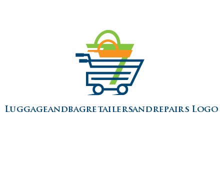 shopping bags in line art shopping cart