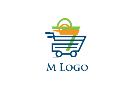 shopping bags in line art shopping cart