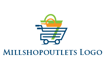 shopping bags in line art shopping cart