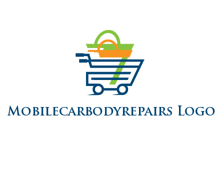 shopping bags in line art shopping cart