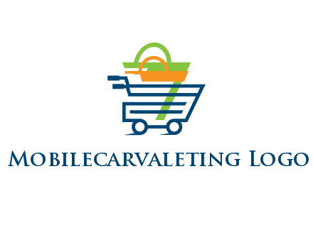 shopping bags in line art shopping cart