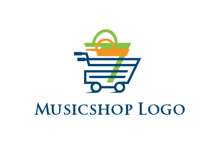 shopping bags in line art shopping cart