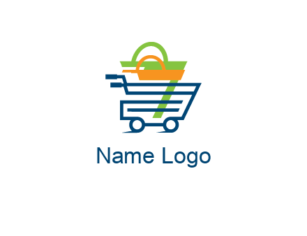 shopping bags in line art shopping cart