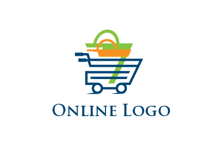 shopping bags in line art shopping cart