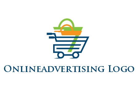 shopping bags in line art shopping cart