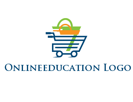 shopping bags in line art shopping cart