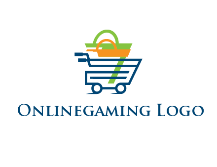 shopping bags in line art shopping cart