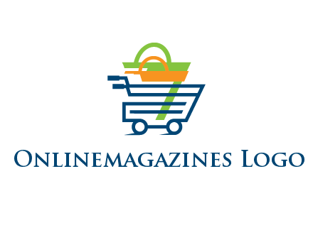 shopping bags in line art shopping cart