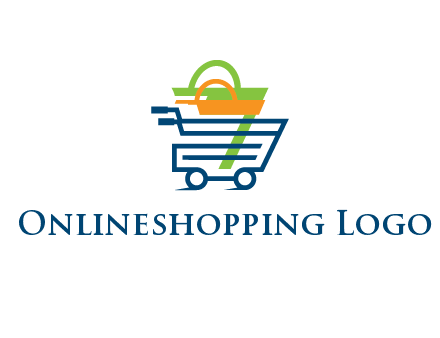 shopping bags in line art shopping cart