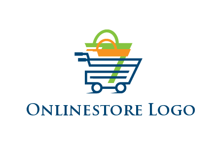 shopping bags in line art shopping cart
