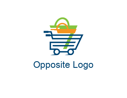 shopping bags in line art shopping cart