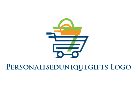 shopping bags in line art shopping cart