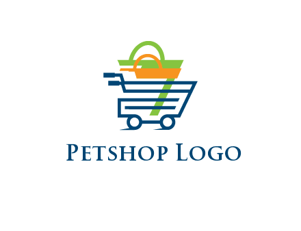 shopping bags in line art shopping cart