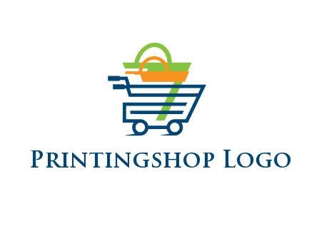 shopping bags in line art shopping cart