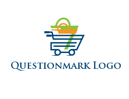 shopping bags in line art shopping cart