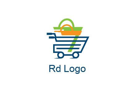 shopping bags in line art shopping cart