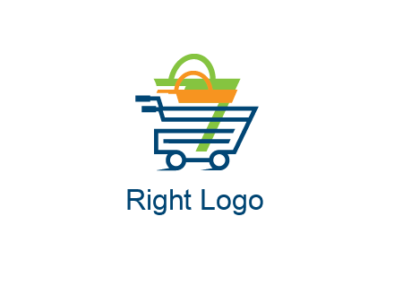 shopping bags in line art shopping cart