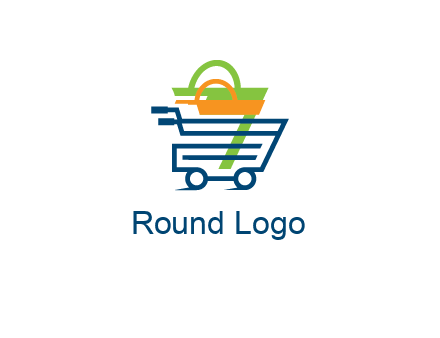 shopping bags in line art shopping cart