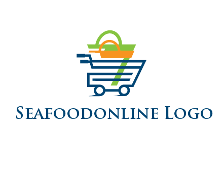 shopping bags in line art shopping cart
