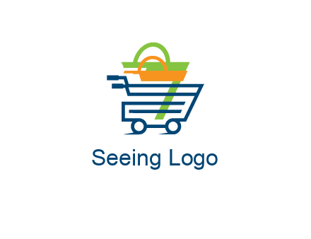 shopping bags in line art shopping cart