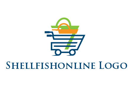 shopping bags in line art shopping cart