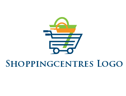 shopping bags in line art shopping cart