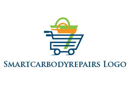 shopping bags in line art shopping cart