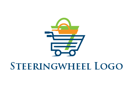 shopping bags in line art shopping cart