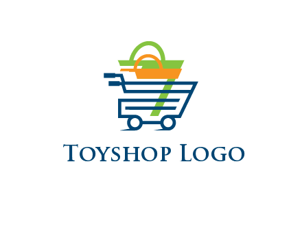 shopping bags in line art shopping cart