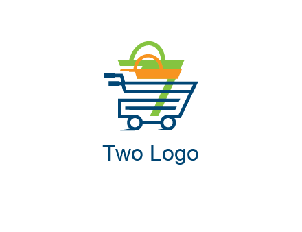 shopping bags in line art shopping cart