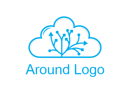 line art cloud with arrows and network lines