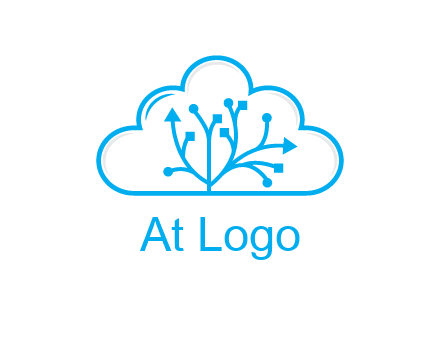 line art cloud with arrows and network lines