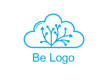line art cloud with arrows and network lines