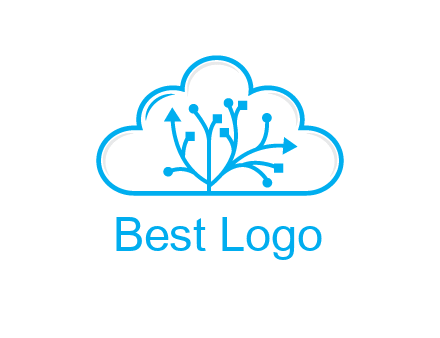 line art cloud with arrows and network lines