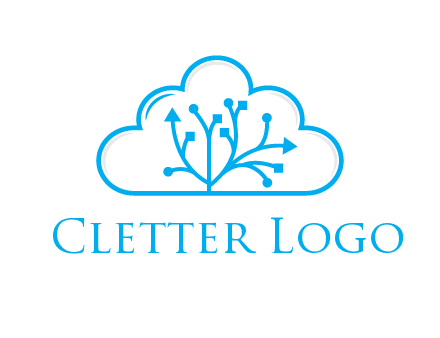 line art cloud with arrows and network lines