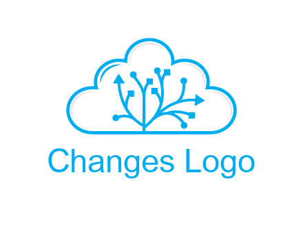 line art cloud with arrows and network lines