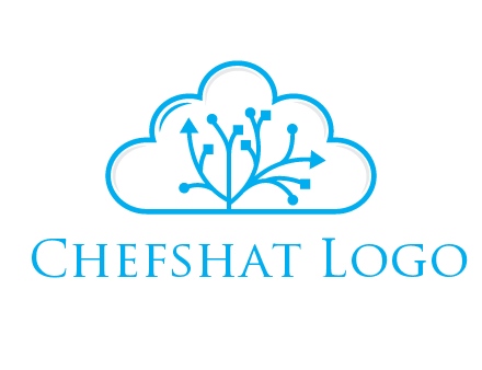 line art cloud with arrows and network lines