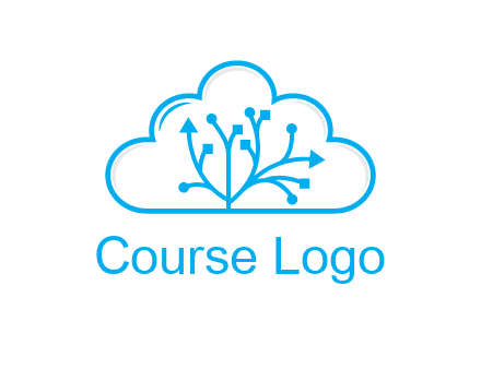 line art cloud with arrows and network lines