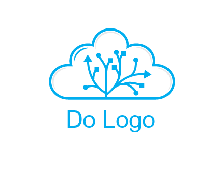 line art cloud with arrows and network lines