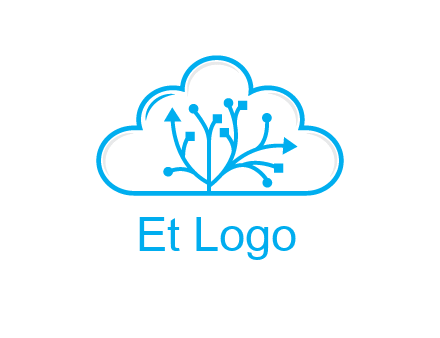 line art cloud with arrows and network lines
