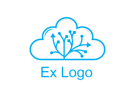 line art cloud with arrows and network lines