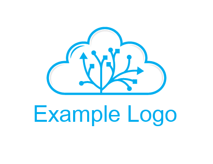 line art cloud with arrows and network lines