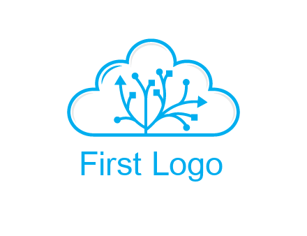 line art cloud with arrows and network lines