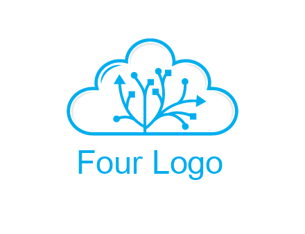 line art cloud with arrows and network lines