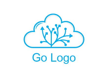 line art cloud with arrows and network lines