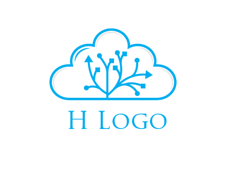 line art cloud with arrows and network lines