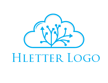 line art cloud with arrows and network lines